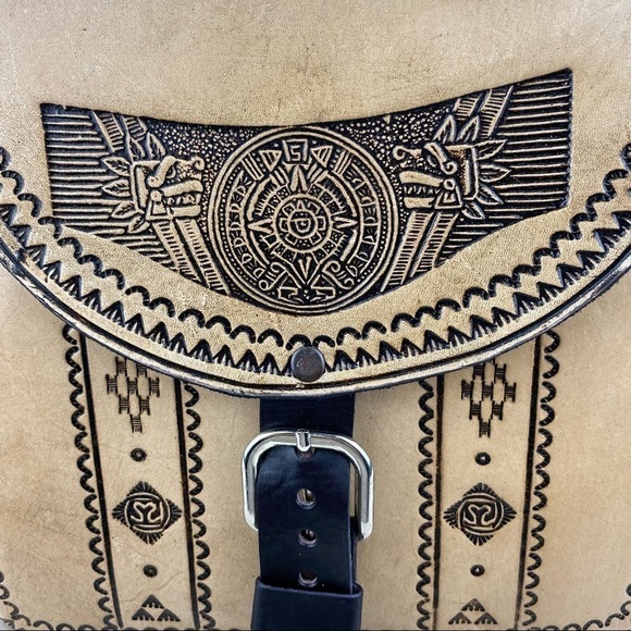 NEW RAW LEATHER MEXICAN CROSSBODY BAG - Picture 3 of 14